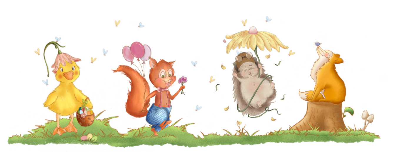 Nellie fra Fabelskoven kigger frem bag blomsterne. Pigge og Nellie 